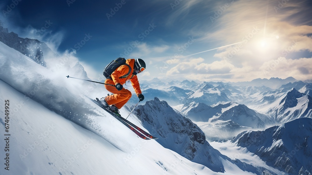 young skier doing snowboard