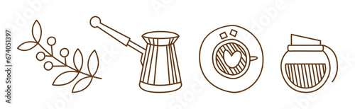 Coffee Brewing Line Element and Object Vector Set