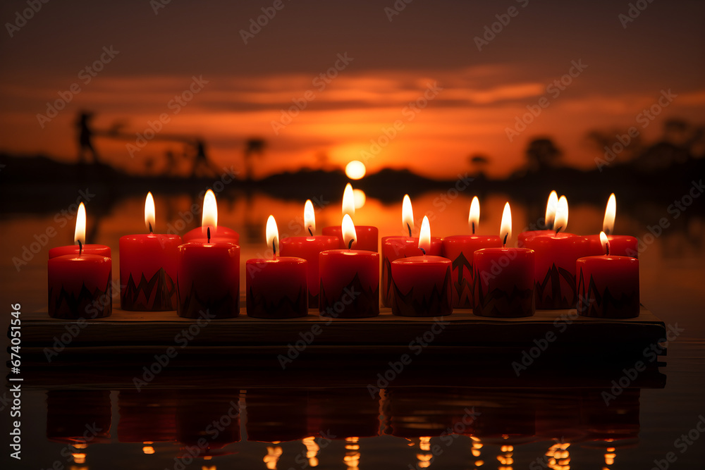 sunset view of candles in a Kwanzaa stand sunset view of candles in a Kwanzaa stand
