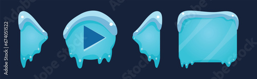 Ice and Snow Button as Winter Game User Interface Element Vector Set
