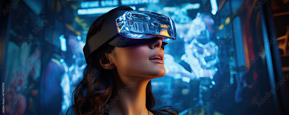 A one woman comunnicate with holograms. generative ai A one woman comunnicate with holograms. generative ai
