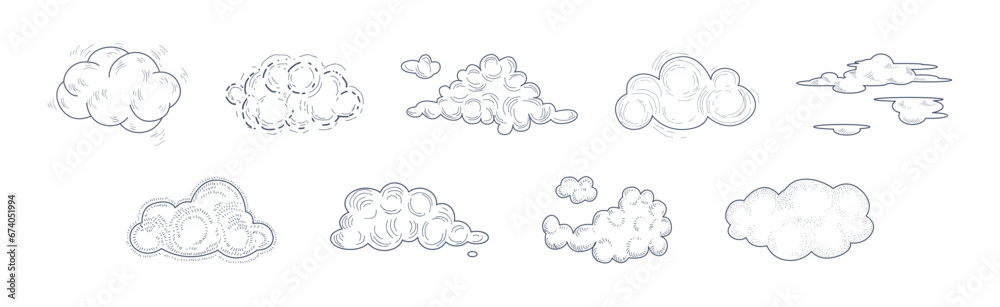Linear Fluffy Cloud Scudding the Sky Vector Set Linear Fluffy Cloud Scudding the Sky Vector Set