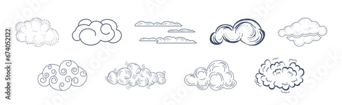 Linear Fluffy Cloud Scudding the Sky Vector Set