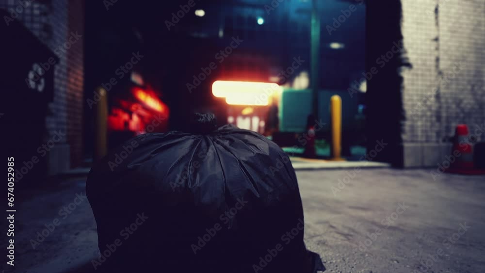 A discarded black trash bag on the roadside A discarded black trash bag on the roadside