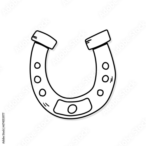 Horseshoe vector icon in doodle style. Symbol in simple design. Cartoon object hand drawn isolated on white background.