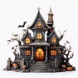 Halloween castle house on isolated white background
