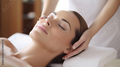 Wallpaper Mural Soothing Touch: Hands Massaging Woman's Face in Bright Daytime Spa. Generative ai Torontodigital.ca
