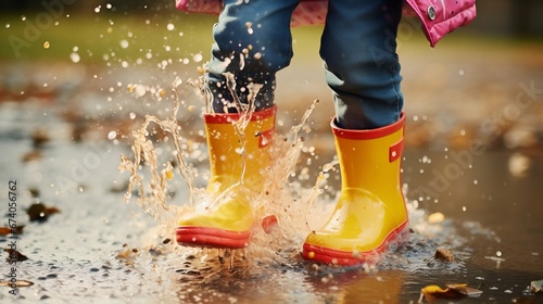 Splash Adventure: Kids' Bright Rain Boots in Puddle Play. Generative ai