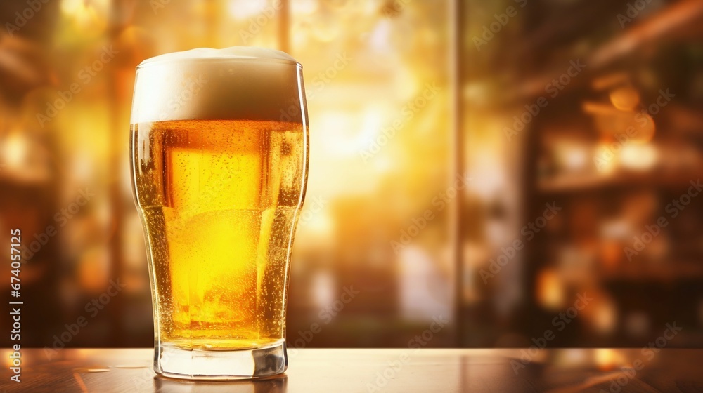 Refreshment Served: Cold Beer Pouring into Glass on Pub Table. Generative ai Refreshment Served: Cold Beer Pouring into Glass on Pub Table. Generative ai