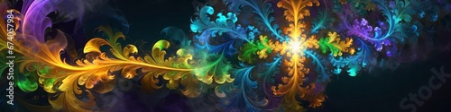 Abstract multicolored banner intricate patterns on dark background in bright colors background for your design
