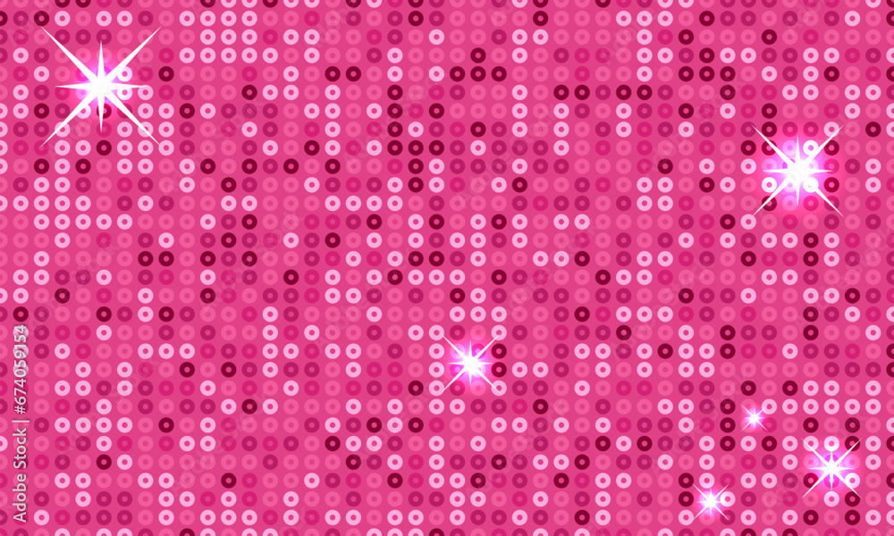 Seamless pattern with pink sequins, paillettes, spangles. Illusory romantic background. Vector illustration for magical or even unreal charm or beauty