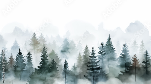 Cold foggy forest lined up