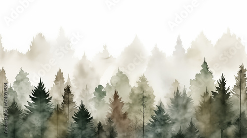 Misty foggy forest in line