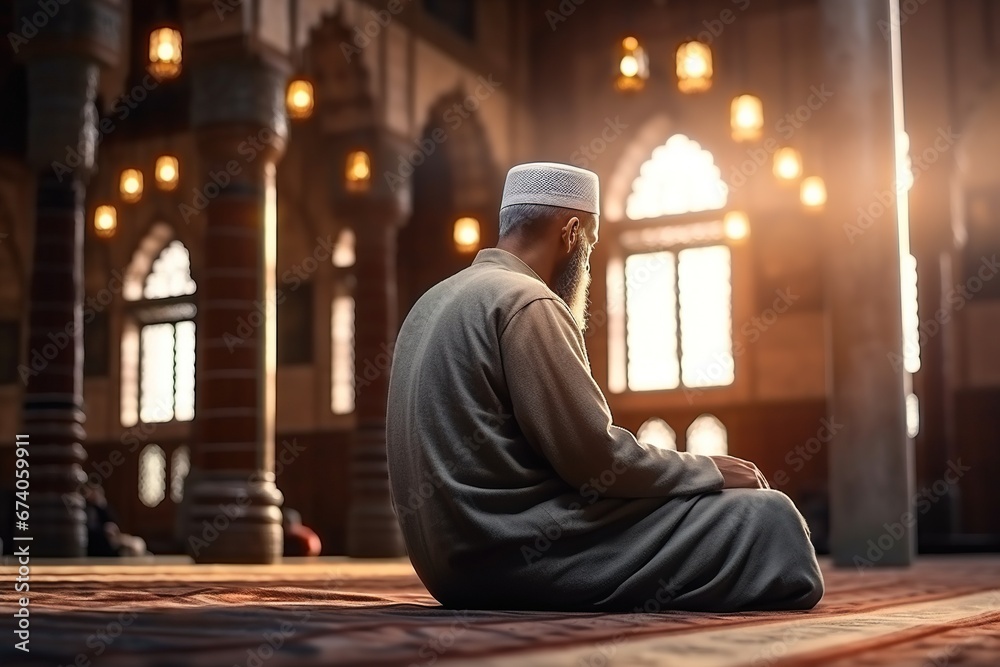 muslim man praying in solitude in mosque muslim man praying in solitude in mosque
