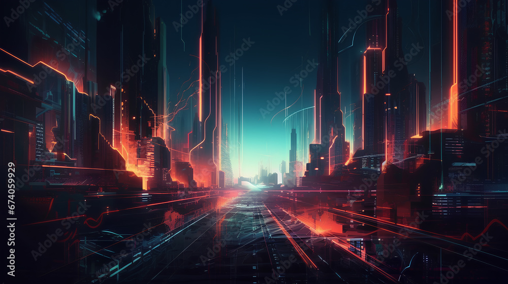 Cyberpunk style futurstic background in teal and orange