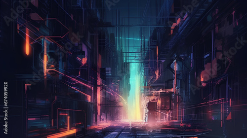 Cyberpunk style futurstic industrial background photo