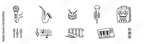 Music Element Line Doodle Style Drawing Vector Set