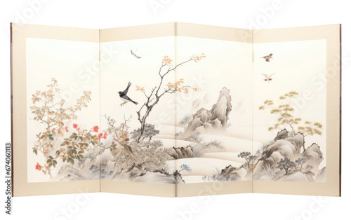 Elegant Hand Painted Chinese Screen on isolated background photo