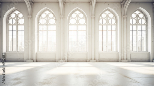 An empty room with white-painted walls and large windows awaits the perfect furniture and d  cor