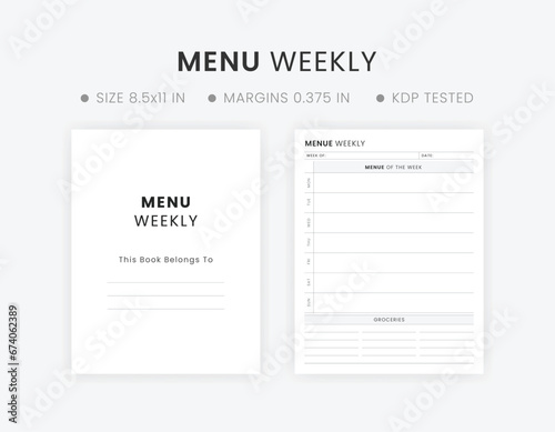 Weekly Menu Planner Template for Home and Restaurant with Grocery List Printable