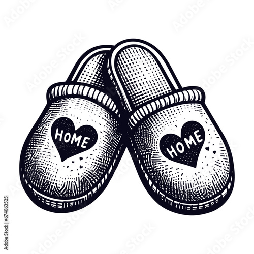 pair of home slippers shoes with hearts sketch
