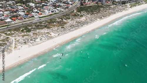 beach with kite surfer perth australia drone 4k