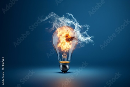 Innovative solution showcased by an exploding lightbulb against a blue background. Generative AI photo