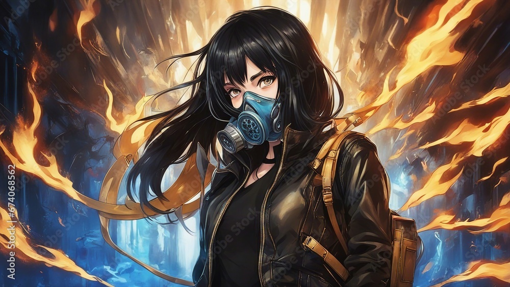 Φωτογραφία inspired anime cartoon,  anime   mysterious young woman with black hair blue eye