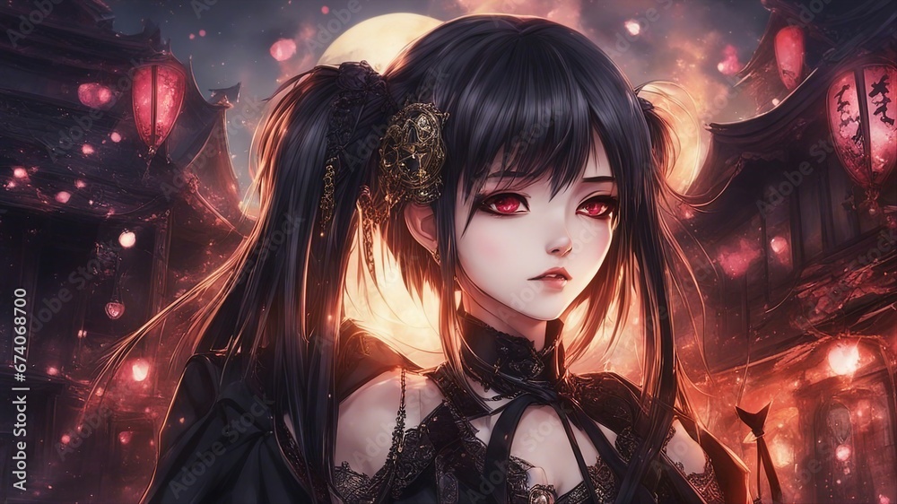 inspired anime cartoon, anime asian goth lolita inspired anime cartoon, anime asian goth lolita
