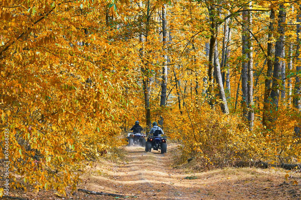Φωτογραφία Adventurous quad biking in a sunlit autumn forest