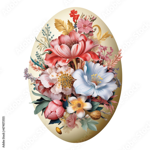 Ei zu Ostern Osterei reich verziert mit Blumen und durchbrochenem Muster im Frühling freigestellt