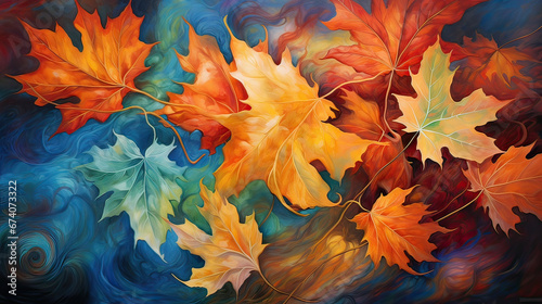 A vibrant explosion of abstract  colorful leaves in a dynamic autumn display Ai Generative