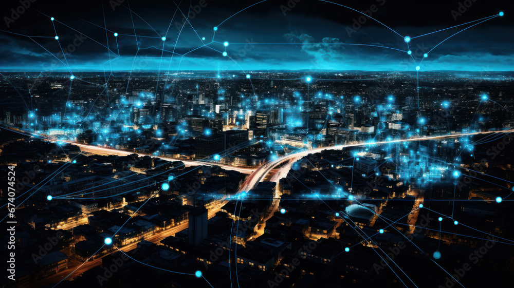 Fototapeta premium Aerial View of Modern Urban Connectivity at Night