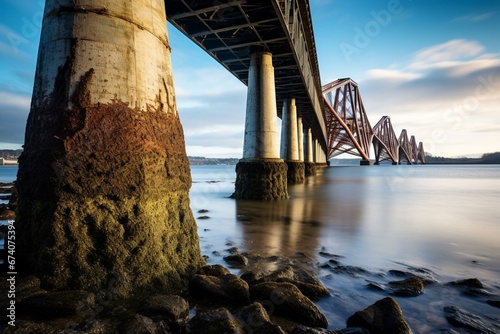 Iconic Scottish bridges spanning the Forth River. Generative AI photo