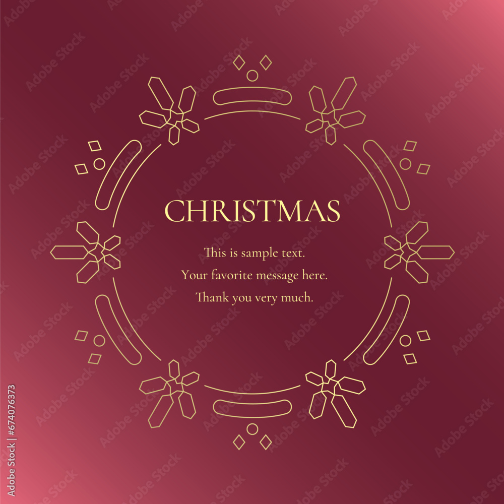 素材_フレーム_クリスマスをモチーフにした冬の飾り枠。赤と金の高級感のある囲みのデザイン