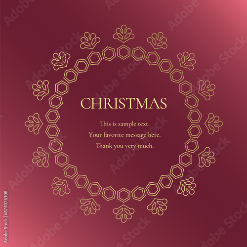 素材_フレーム_クリスマスをモチーフにした冬の飾り枠。赤と金の高級感のある囲みのデザイン