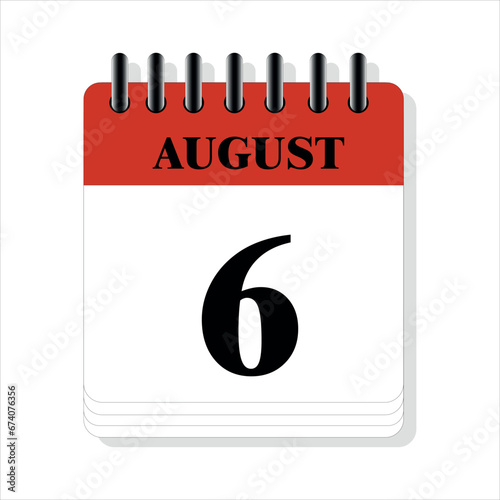 August 6 calendar date design