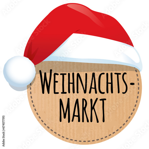 Button Weihnachtsmarkt recyclingpapier zerkratzt  mit Weihnachtsmütze
