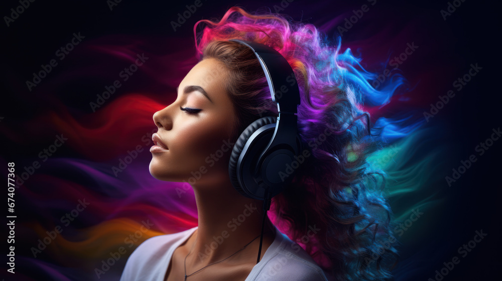 Sensual Woman with Closed Eyes and Headphones Sensual Woman with Closed Eyes and Headphones
