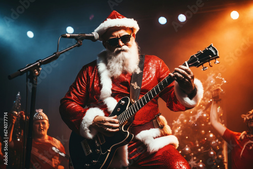 New Year\'s Party. New Year\'s Eve concert with Santa Claus and lively rock band