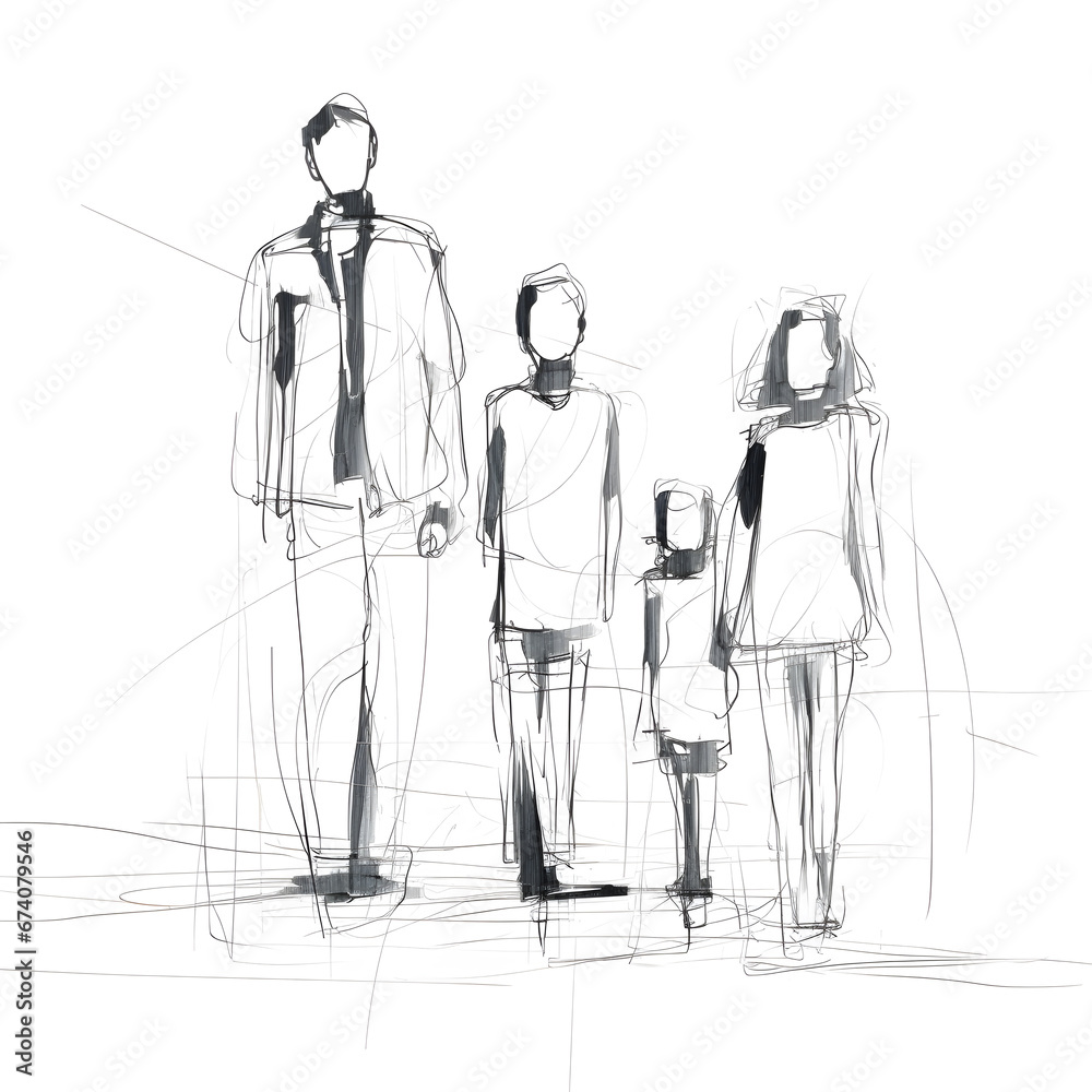 dibujo lineal de una familia en blanco y negro bocetos, sketch visual modernista dibujo lineal de una familia en blanco y negro bocetos, sketch visual modernista