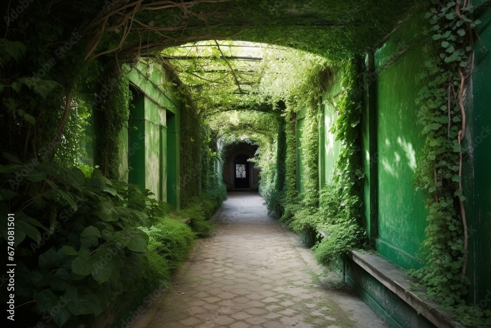 Stunning green passageway. Generative AI