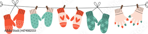 Colorful Mittens Hanging