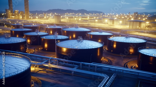 Oil terminal is industrial facility for storage tank of oil and petrochemical industry products. 