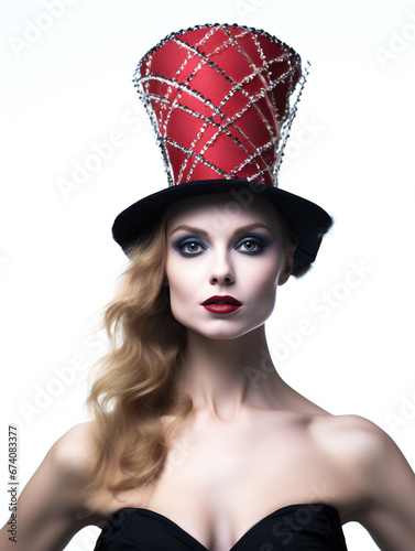 Partying woman portrait with circus style. Isolated white background. Generative AI