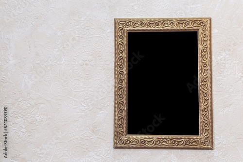 Mockup antique old retro vintage photo frame hanging on wall

