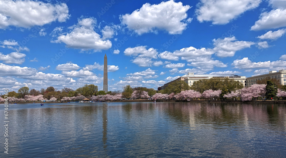 Beautiful Spring day at the Capital, Washington Memorial and several buildings from a distance, Washington DC, USA