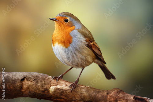 Vibrant European Robin perched elegantly on a gnarled wooden branch © LaurieCu