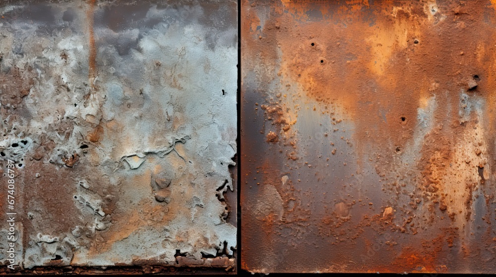 Blue orange rough and rusty old iron surface, a grunge abstract background	
