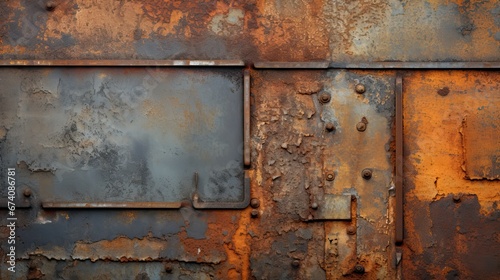 Blue orange rough and rusty old iron surface, a grunge abstract background 